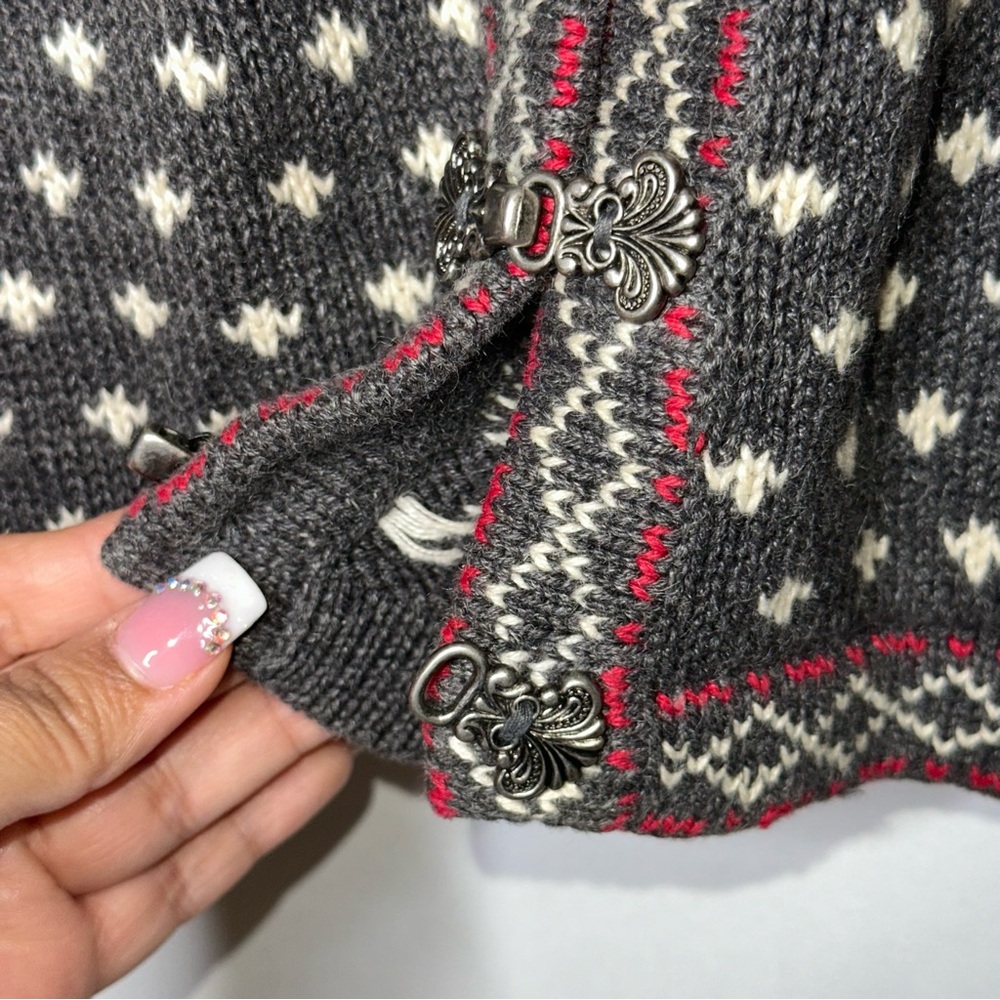 PHD Vintage 80s Ramie Cotton Toggle Scandinavian Fleur De Lis Cardigan Sweater - Picture 9 of 12